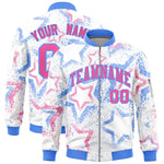 Custom White Varsity Full-Zip Star Pattern Letterman Bomber Jacket | BuyFootballJersey