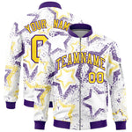 Custom White Varsity Full-Zip Star Pattern Letterman Bomber Jacket | BuyFootballJersey