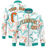 Custom White Varsity Full-Zip Star Pattern Letterman Bomber Jacket | BuyFootballJersey