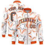 Custom White Varsity Full-Zip Star Pattern Letterman Bomber Jacket | BuyFootballJersey