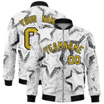 Custom White Varsity Full-Zip Star Pattern Letterman Bomber Jacket | BuyFootballJersey