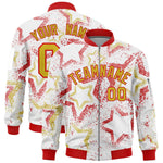 Custom White Varsity Full-Zip Star Pattern Letterman Bomber Jacket | BuyFootballJersey
