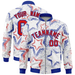 Custom White Varsity Full-Zip Star Pattern Letterman Bomber Jacket | BuyFootballJersey
