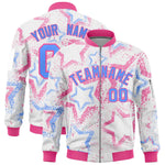 Custom White Varsity Full-Zip Star Pattern Letterman Bomber Jacket | BuyFootballJersey