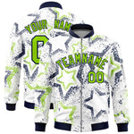 Custom White Varsity Full-Zip Star Pattern Letterman Bomber Jacket | BuyFootballJersey