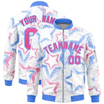 Custom White Varsity Full-Zip Star Pattern Letterman Bomber Jacket | BuyFootballJersey