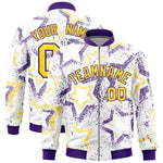 Custom White Varsity Full-Zip Star Pattern Letterman Bomber Jacket | BuyFootballJersey