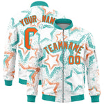 Custom White Varsity Full-Zip Star Pattern Letterman Bomber Jacket | BuyFootballJersey