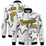 Custom White Varsity Full-Zip Star Pattern Letterman Bomber Jacket | BuyFootballJersey