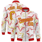 Custom White Varsity Full-Zip Star Pattern Letterman Bomber Jacket | BuyFootballJersey