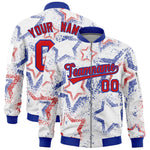 Custom White Varsity Full-Zip Star Pattern Letterman Bomber Jacket | BuyFootballJersey