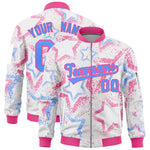 Custom White Varsity Full-Zip Star Pattern Letterman Bomber Jacket | BuyFootballJersey