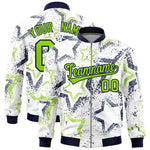 Custom White Varsity Full-Zip Star Pattern Letterman Bomber Jacket | BuyFootballJersey