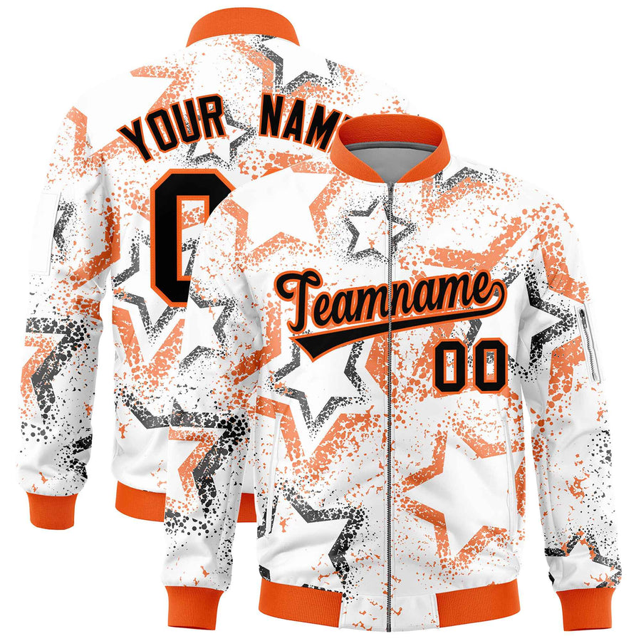 Custom White Varsity Full-Zip Star Pattern Letterman Bomber Jacket | BuyFootballJersey