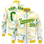 Custom White Varsity Full-Zip Star Pattern Letterman Bomber Jacket | BuyFootballJersey