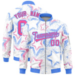 Custom White Varsity Full-Zip Star Pattern Letterman Bomber Jacket | BuyFootballJersey