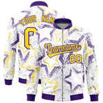 Custom White Varsity Full-Zip Star Pattern Letterman Bomber Jacket | BuyFootballJersey