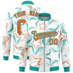 Custom White Varsity Full-Zip Star Pattern Letterman Bomber Jacket | BuyFootballJersey