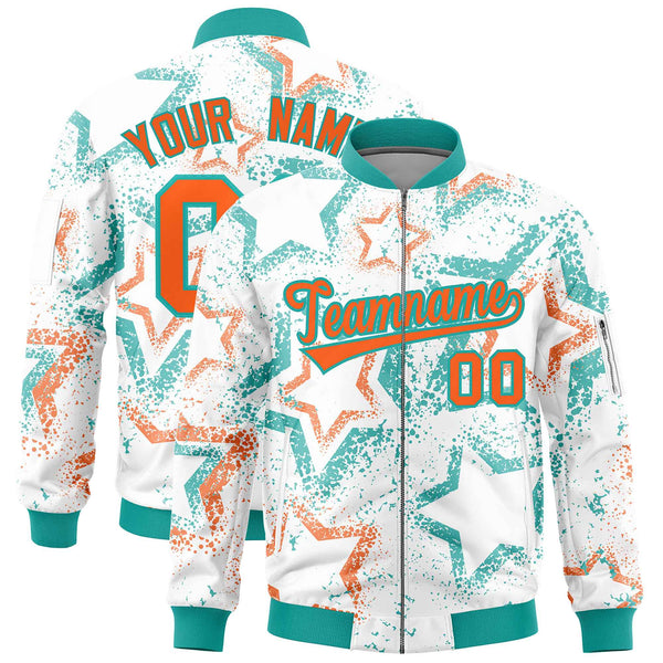 Custom White Varsity Full-Zip Star Pattern Letterman Bomber Jacket | BuyFootballJersey