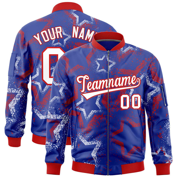 Custom Royal Varsity Full-Zip Star Pattern Letterman Bomber Jacket | BuyFootballJersey