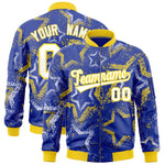 Custom Royal Varsity Full-Zip Star Pattern Letterman Bomber Jacket | BuyFootballJersey