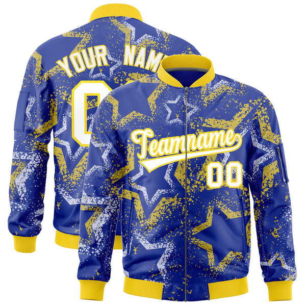 Custom Royal Varsity Full-Zip Star Pattern Letterman Bomber Jacket | BuyFootballJersey