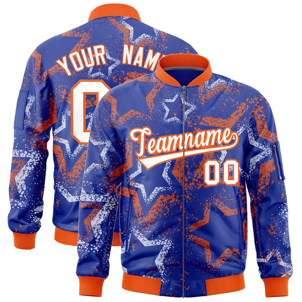 Custom Royal Varsity Full-Zip Star Pattern Letterman Bomber Jacket | BuyFootballJersey