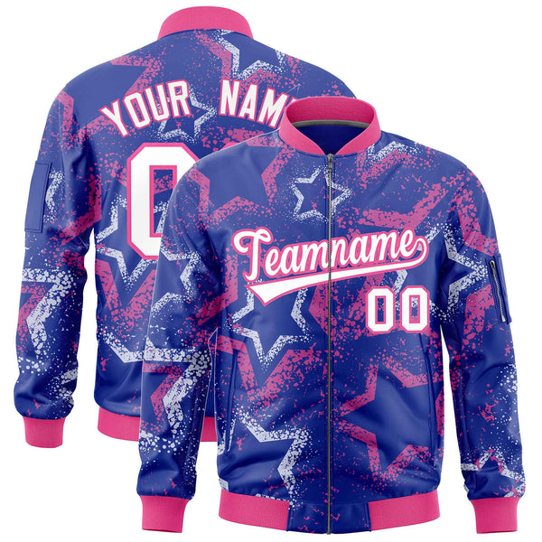 Custom Royal Varsity Full-Zip Star Pattern Letterman Bomber Jacket | BuyFootballJersey