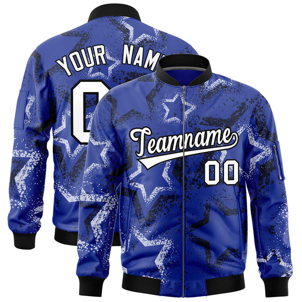 Custom Royal Varsity Full-Zip Star Pattern Letterman Bomber Jacket | BuyFootballJersey
