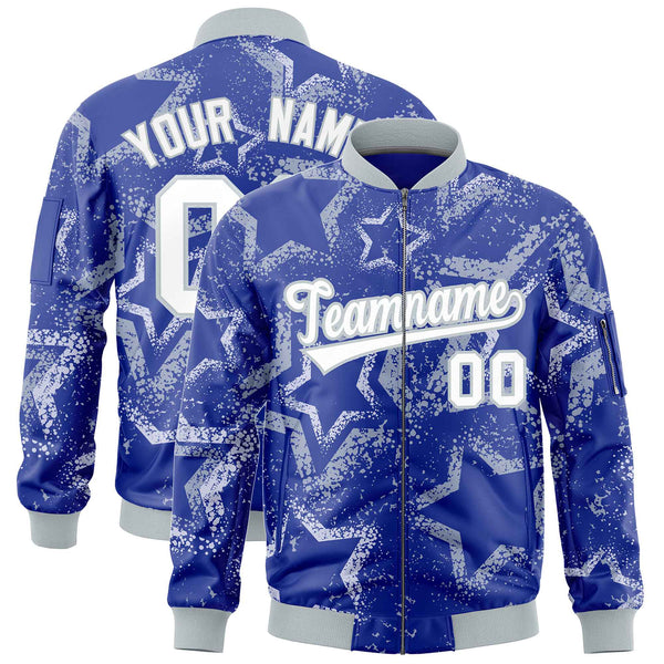 Custom Royal Varsity Full-Zip Star Pattern Letterman Bomber Jacket | BuyFootballJersey