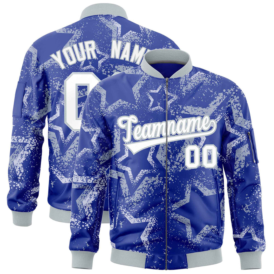 Custom Royal Varsity Full-Zip Star Pattern Letterman Bomber Jacket | BuyFootballJersey
