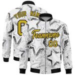 Custom White Varsity Full-Zip Star Pattern Letterman Bomber Jacket | BuyFootballJersey
