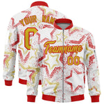 Custom White Varsity Full-Zip Star Pattern Letterman Bomber Jacket | BuyFootballJersey