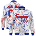 Custom White Varsity Full-Zip Star Pattern Letterman Bomber Jacket | BuyFootballJersey