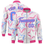 Custom White Varsity Full-Zip Star Pattern Letterman Bomber Jacket | BuyFootballJersey