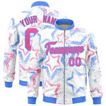 Custom White Varsity Full-Zip Star Pattern Letterman Bomber Jacket | BuyFootballJersey