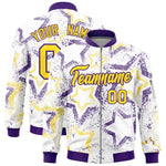 Custom White Varsity Full-Zip Star Pattern Letterman Bomber Jacket | BuyFootballJersey