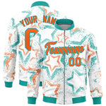 Custom White Varsity Full-Zip Star Pattern Letterman Bomber Jacket | BuyFootballJersey