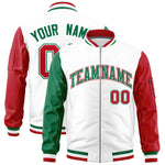 Custom White Kelly Green Red Varsity Full-Zip Raglan Sleeves Letterman Bomber Jacket | BuyFootballJersey