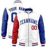 Custom White Red Royal Varsity Full-Zip Raglan Sleeves Letterman Bomber Jacket | BuyFootballJersey