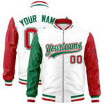 Custom White Kelly Green Red Varsity Full-Zip Raglan Sleeves Letterman Bomber Jacket | BuyFootballJersey