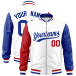 Custom White Red Royal Varsity Full-Zip Raglan Sleeves Letterman Bomber Jacket | BuyFootballJersey