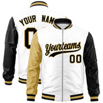 Custom White Old Gold Black Varsity Full-Zip Raglan Sleeves Letterman Bomber Jacket | BuyFootballJersey
