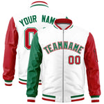 Custom White Kelly Green Red Varsity Full-Zip Raglan Sleeves Letterman Bomber Jacket | BuyFootballJersey