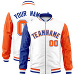 Custom White Royal Orange Varsity Full-Zip Raglan Sleeves Letterman Bomber Jacket | BuyFootballJersey