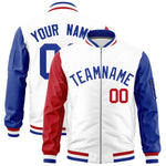 Custom White Red Royal Varsity Full-Zip Raglan Sleeves Letterman Bomber Jacket | BuyFootballJersey