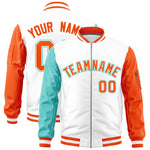 Custom White Bright Green Orange Varsity Full-Zip Raglan Sleeves Letterman Bomber Jacket | BuyFootballJersey