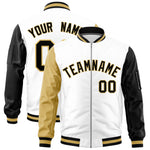 Custom White Old Gold Black Varsity Full-Zip Raglan Sleeves Letterman Bomber Jacket | BuyFootballJersey