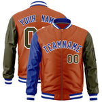 Custom Texas Orange Royal Olive Varsity Full-Zip Raglan Sleeves Letterman Bomber Jacket | BuyFootballJersey