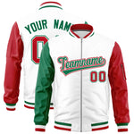 Custom White Kelly Green Red Varsity Full-Zip Raglan Sleeves Letterman Bomber Jacket | BuyFootballJersey